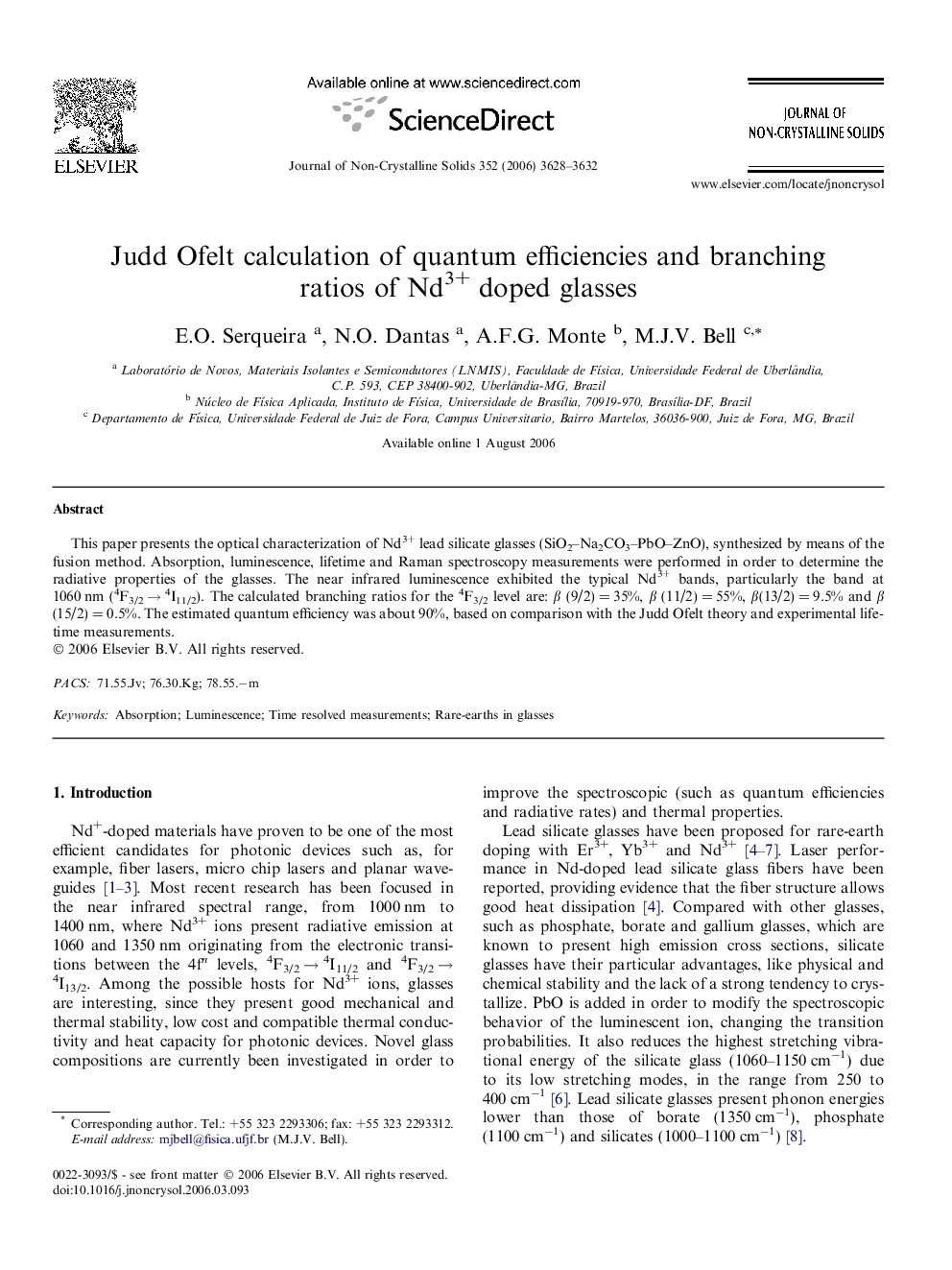 Judd Ofelt calculation of quantum efficiencies and branching ratios of Nd3+ doped glasses