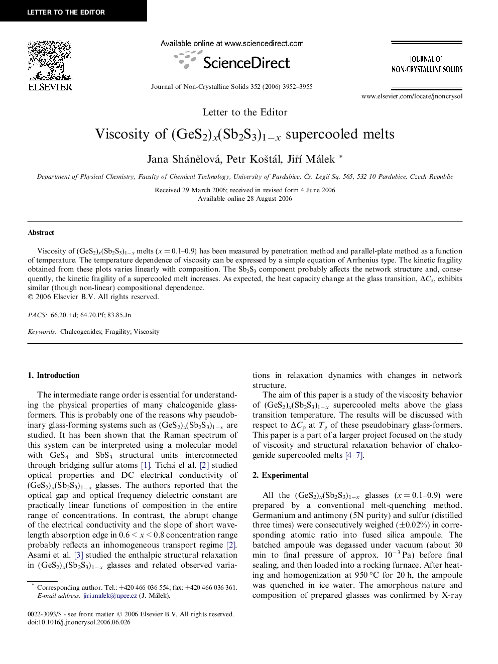 Viscosity of (GeS2)x(Sb2S3)1−x supercooled melts