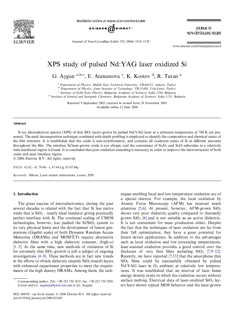 XPS study of pulsed Nd:YAG laser oxidized Si