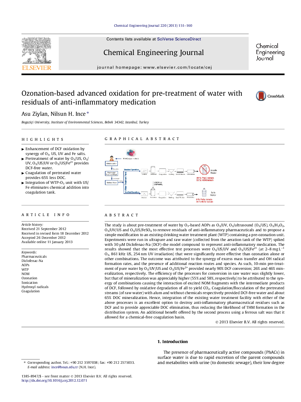 عکس صفحه اول مقاله: Ozonation-based advanced oxidation for pre-treatment of water with residuals of anti-inflammatory medication Ozonation-based advanced oxidation for pre-treatment of water with residuals of anti-inflammatory medication