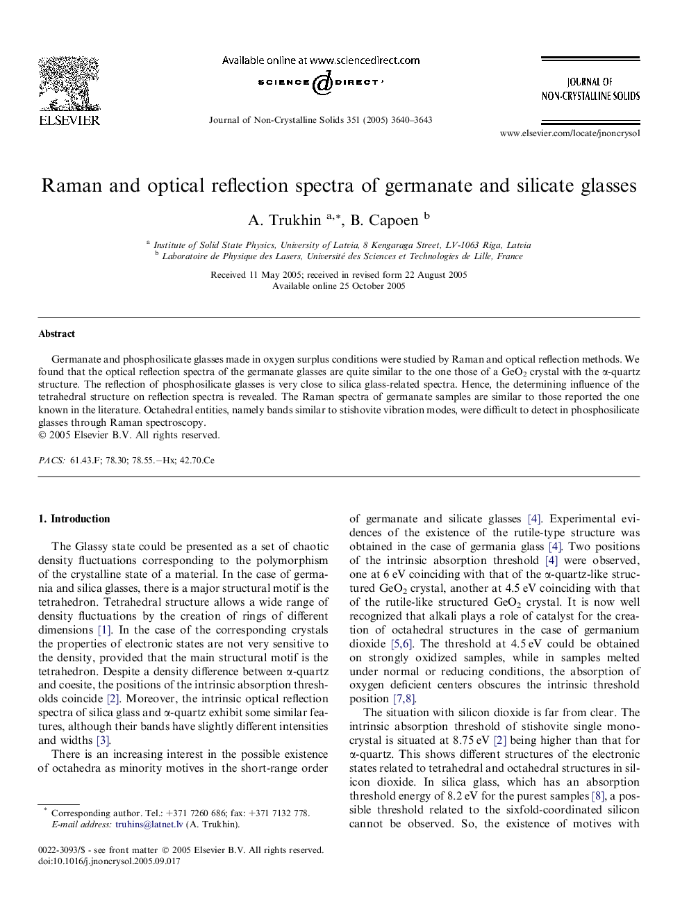 عکس صفحه اول مقاله: Raman and optical reflection spectra of germanate and silicate glasses Raman and optical reflection spectra of germanate and silicate glasses
