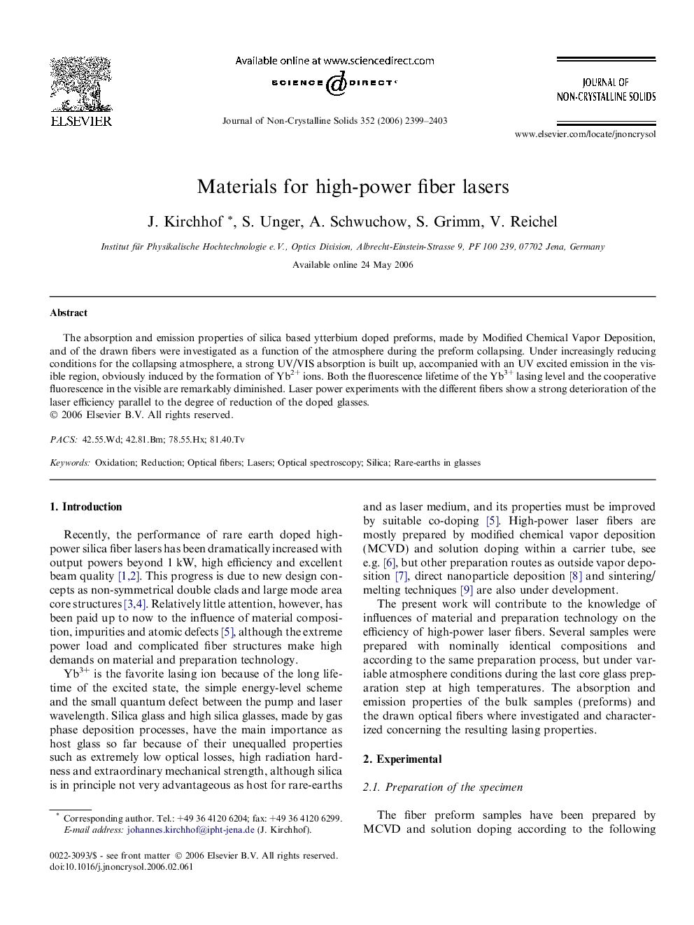 Materials for high-power fiber lasers