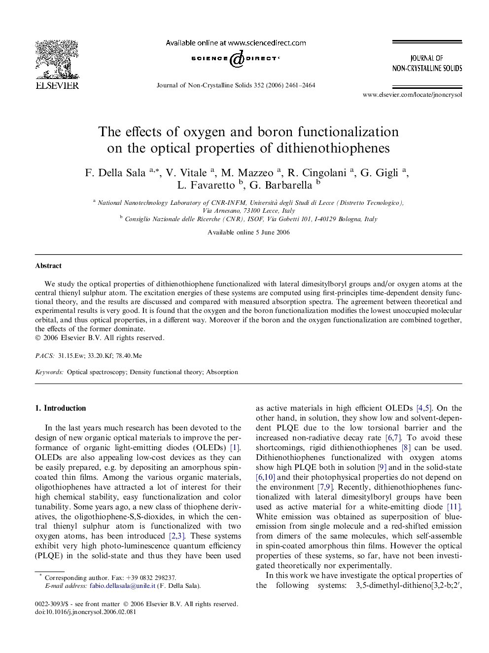 The effects of oxygen and boron functionalization on the optical properties of dithienothiophenes