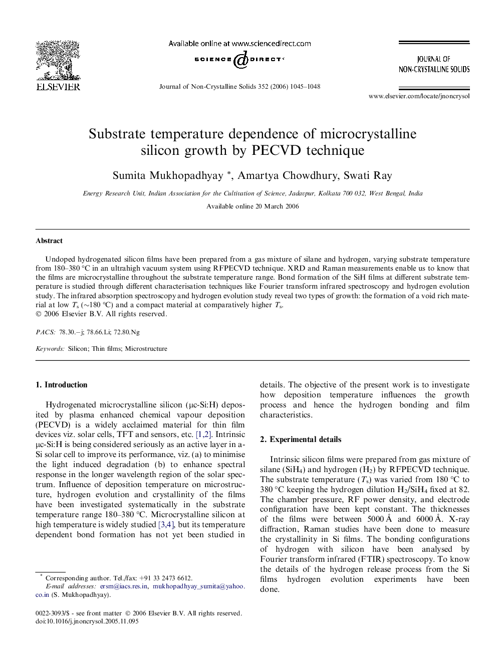 Substrate temperature dependence of microcrystalline silicon growth by PECVD technique