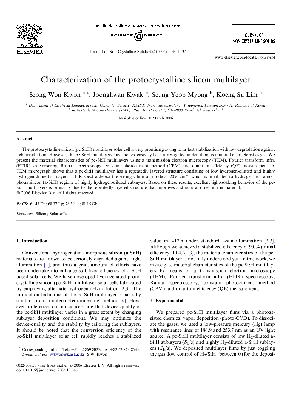 Characterization of the protocrystalline silicon multilayer