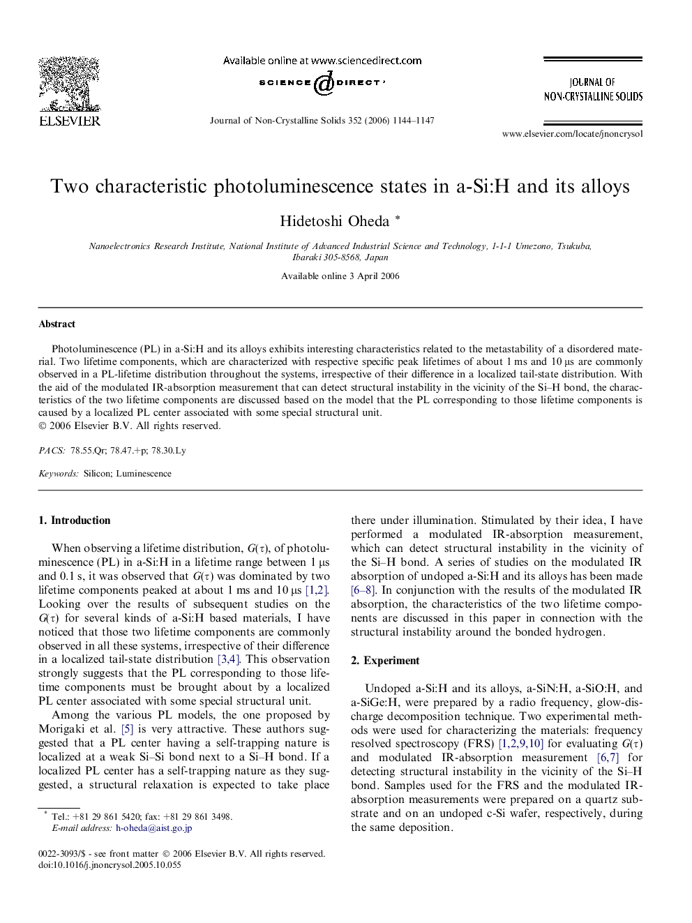 Two characteristic photoluminescence states in a-Si:H and its alloys