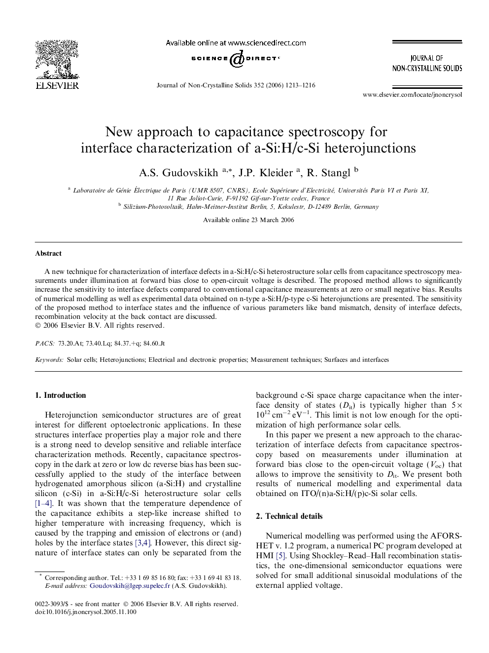 New approach to capacitance spectroscopy for interface characterization of a-Si:H/c-Si heterojunctions