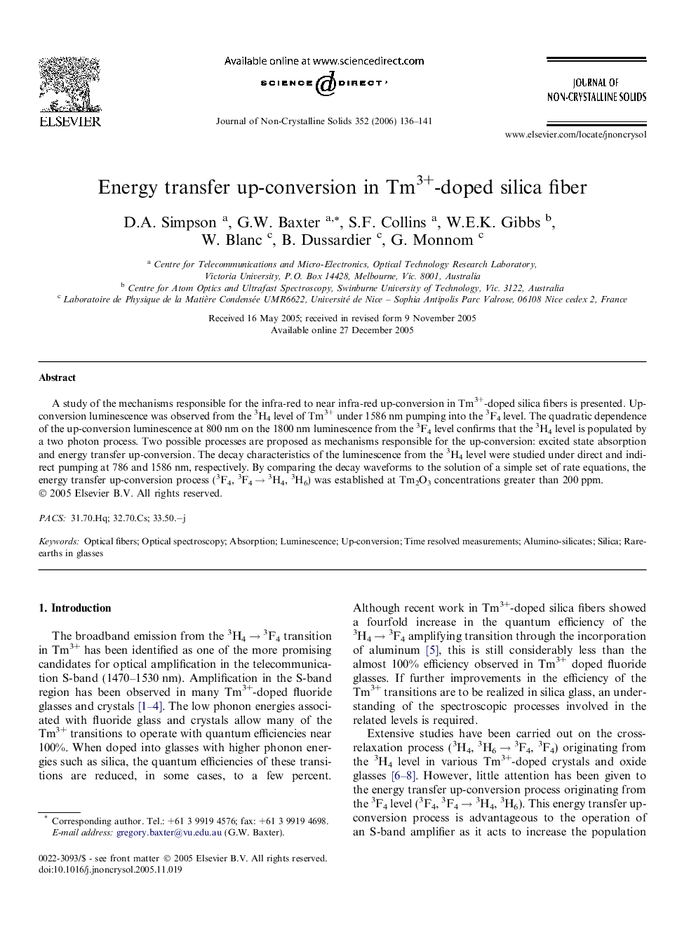 Energy transfer up-conversion in Tm3+-doped silica fiber