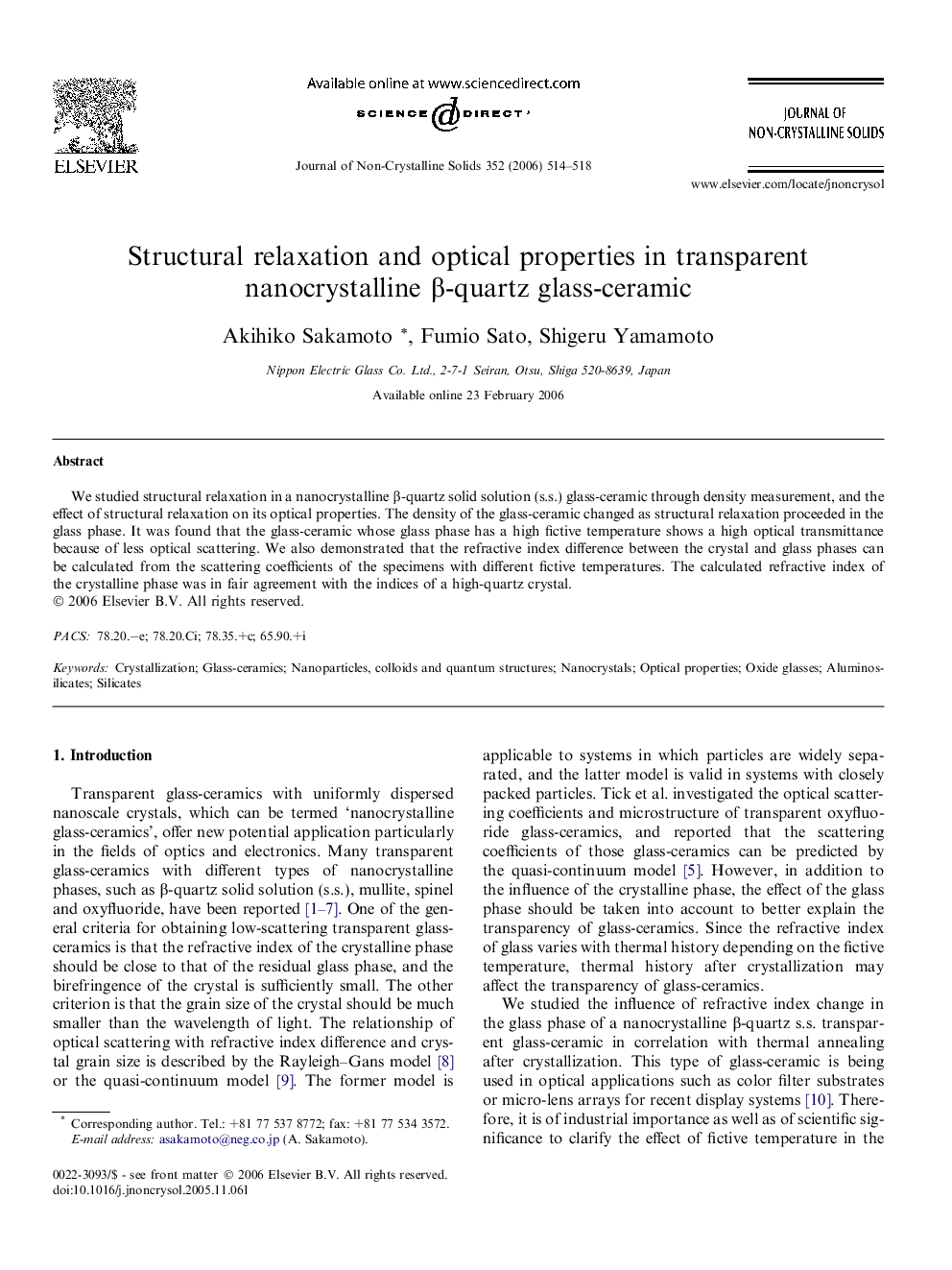 Structural relaxation and optical properties in transparent nanocrystalline β-quartz glass-ceramic