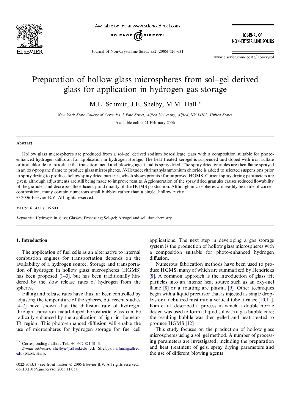 Preparation of hollow glass microspheres from sol–gel derived glass for application in hydrogen gas storage