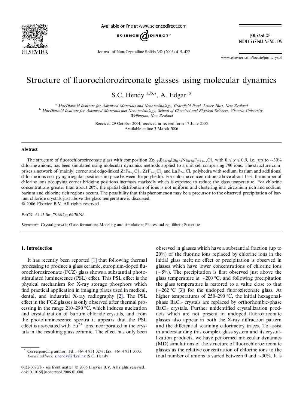 Structure of fluorochlorozirconate glasses using molecular dynamics