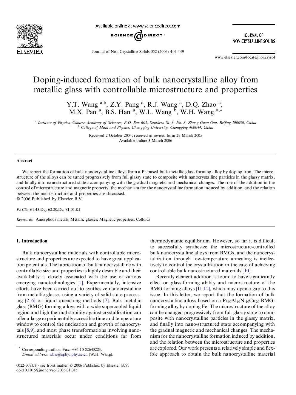 Doping-induced formation of bulk nanocrystalline alloy from metallic glass with controllable microstructure and properties