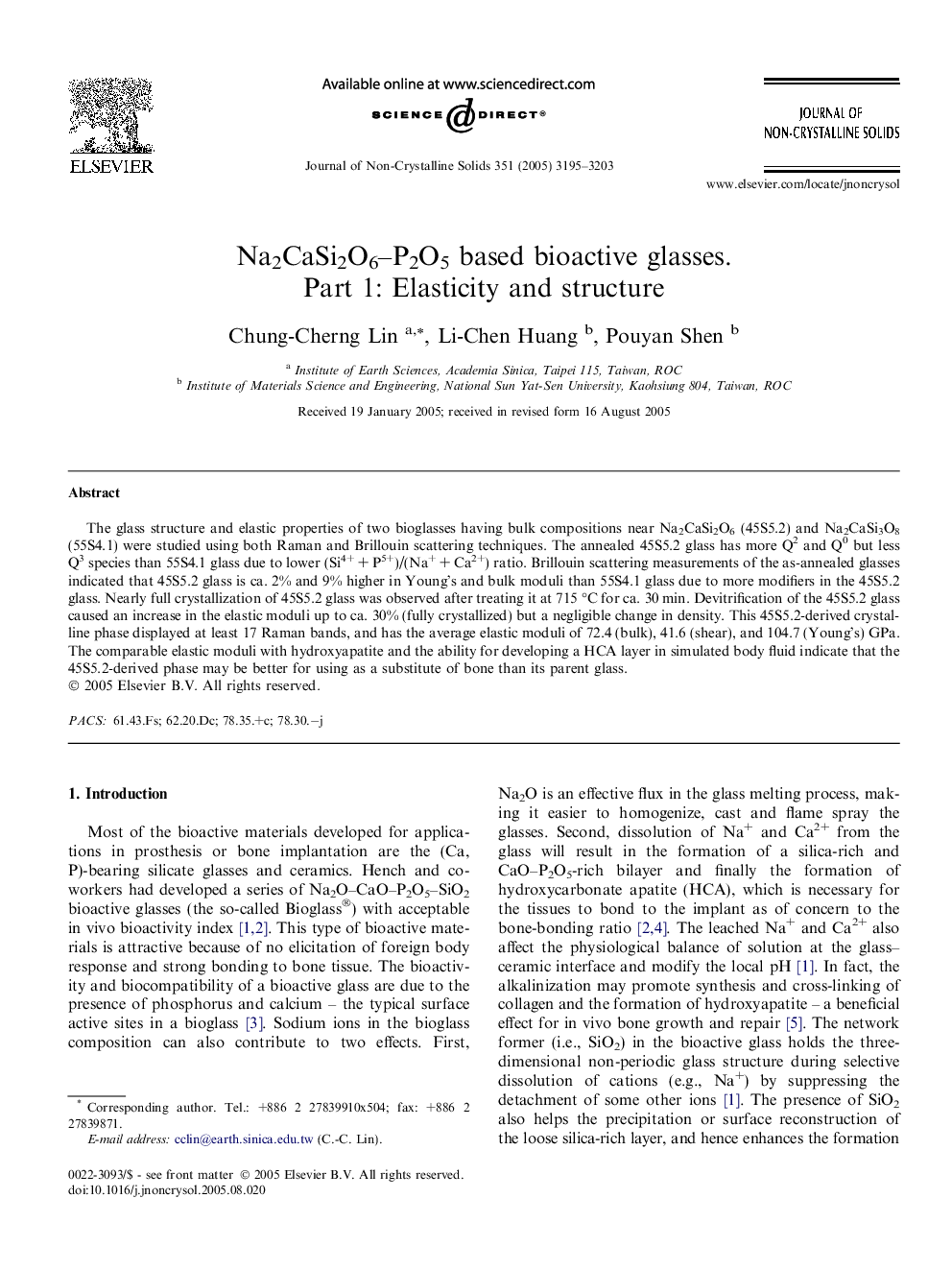 Na2CaSi2O6–P2O5 based bioactive glasses. Part 1: Elasticity and structure