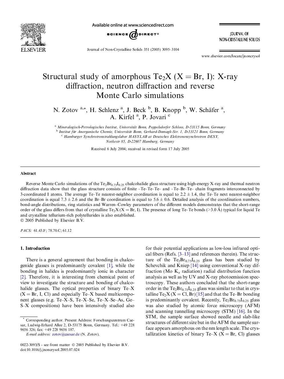 Structural study of amorphous Te2X (X = Br, I): X-ray diffraction, neutron diffraction and reverse Monte Carlo simulations