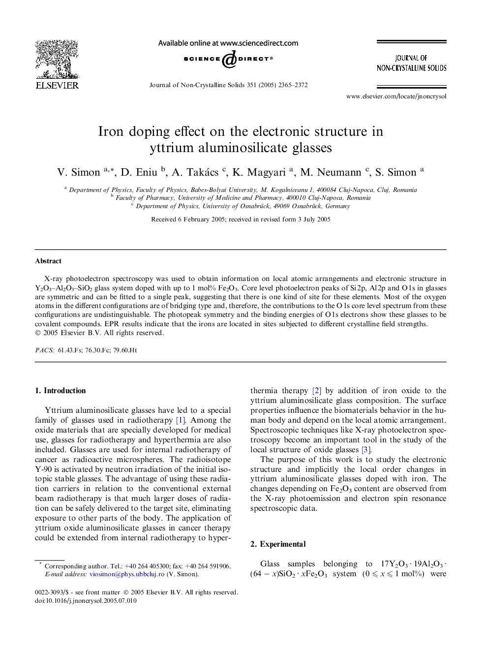 عکس صفحه اول مقاله: Iron doping effect on the electronic structure in yttrium aluminosilicate glasses Iron doping effect on the electronic structure in yttrium aluminosilicate glasses