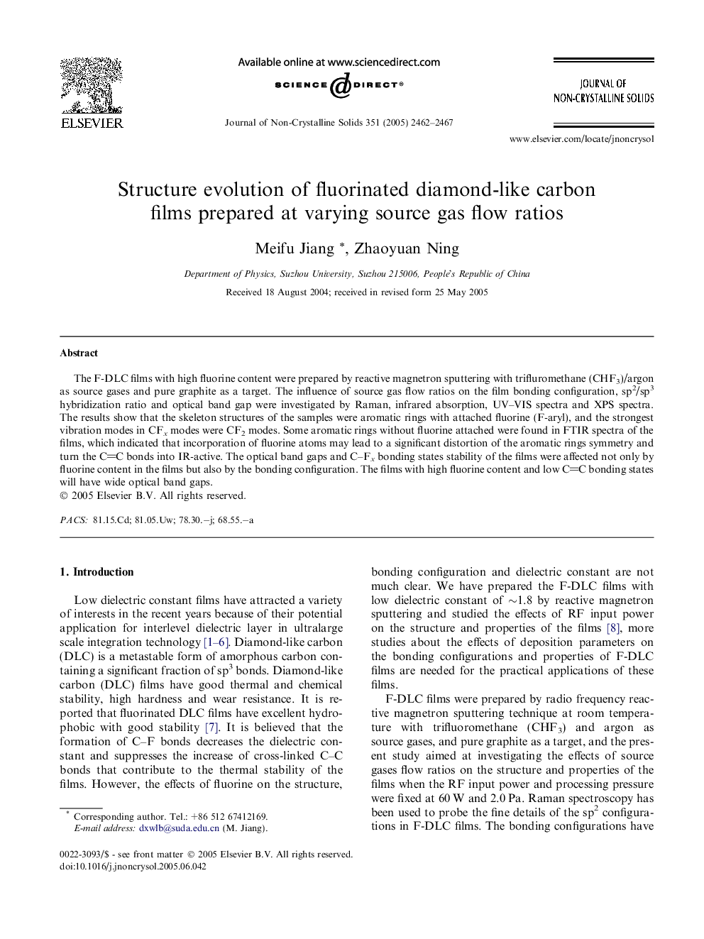 Structure evolution of fluorinated diamond-like carbon films prepared at varying source gas flow ratios