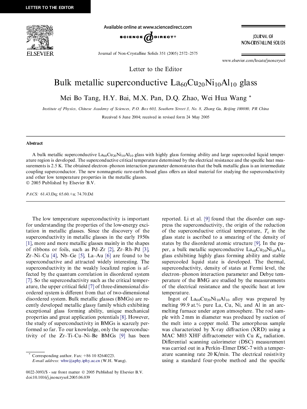 Bulk metallic superconductive La60Cu20Ni10Al10 glass