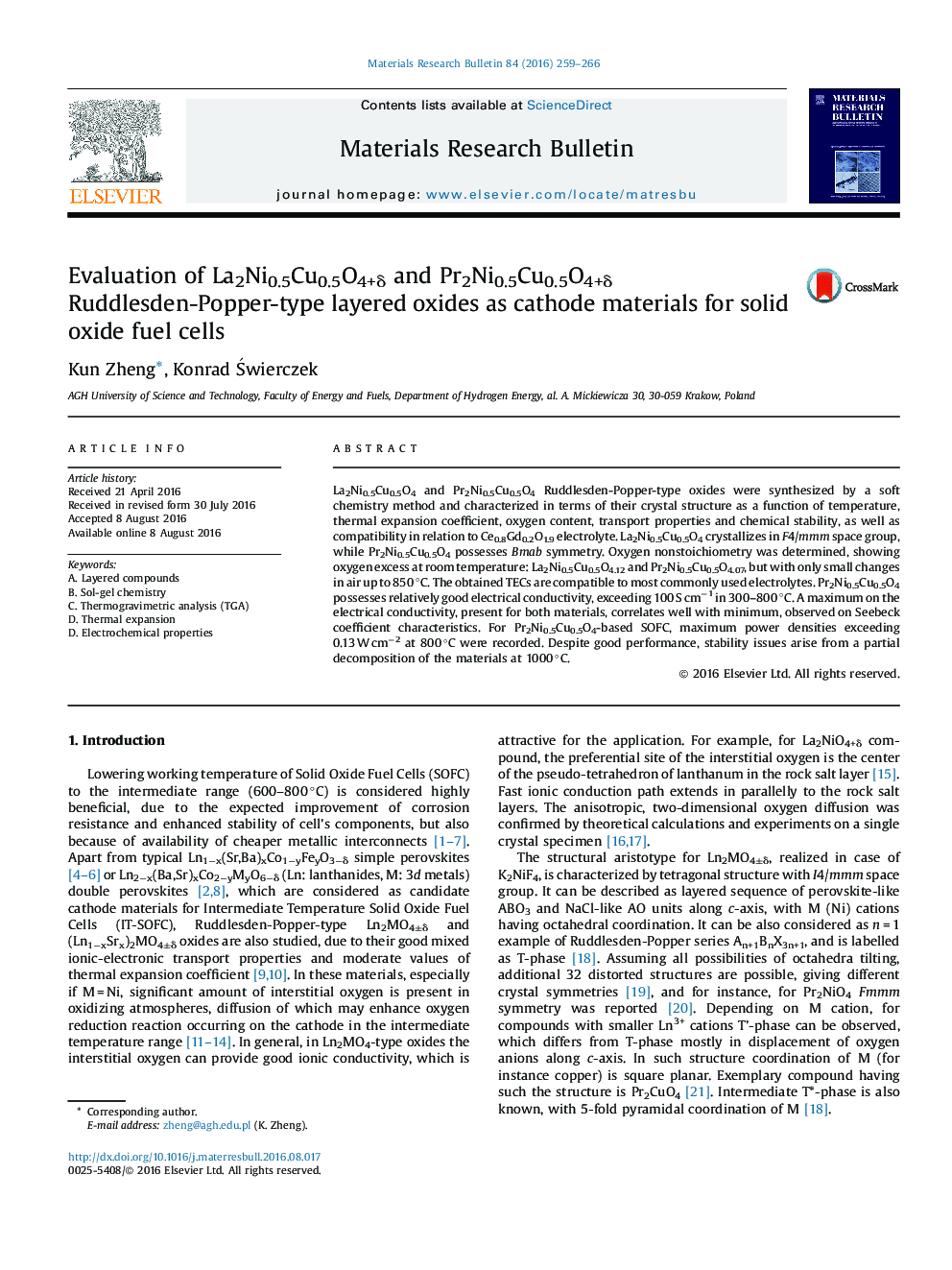 Evaluation of La2Ni0.5Cu0.5O4+δ and Pr2Ni0.5Cu0.5O4+δ Ruddlesden-Popper-type layered oxides as cathode materials for solid oxide fuel cells