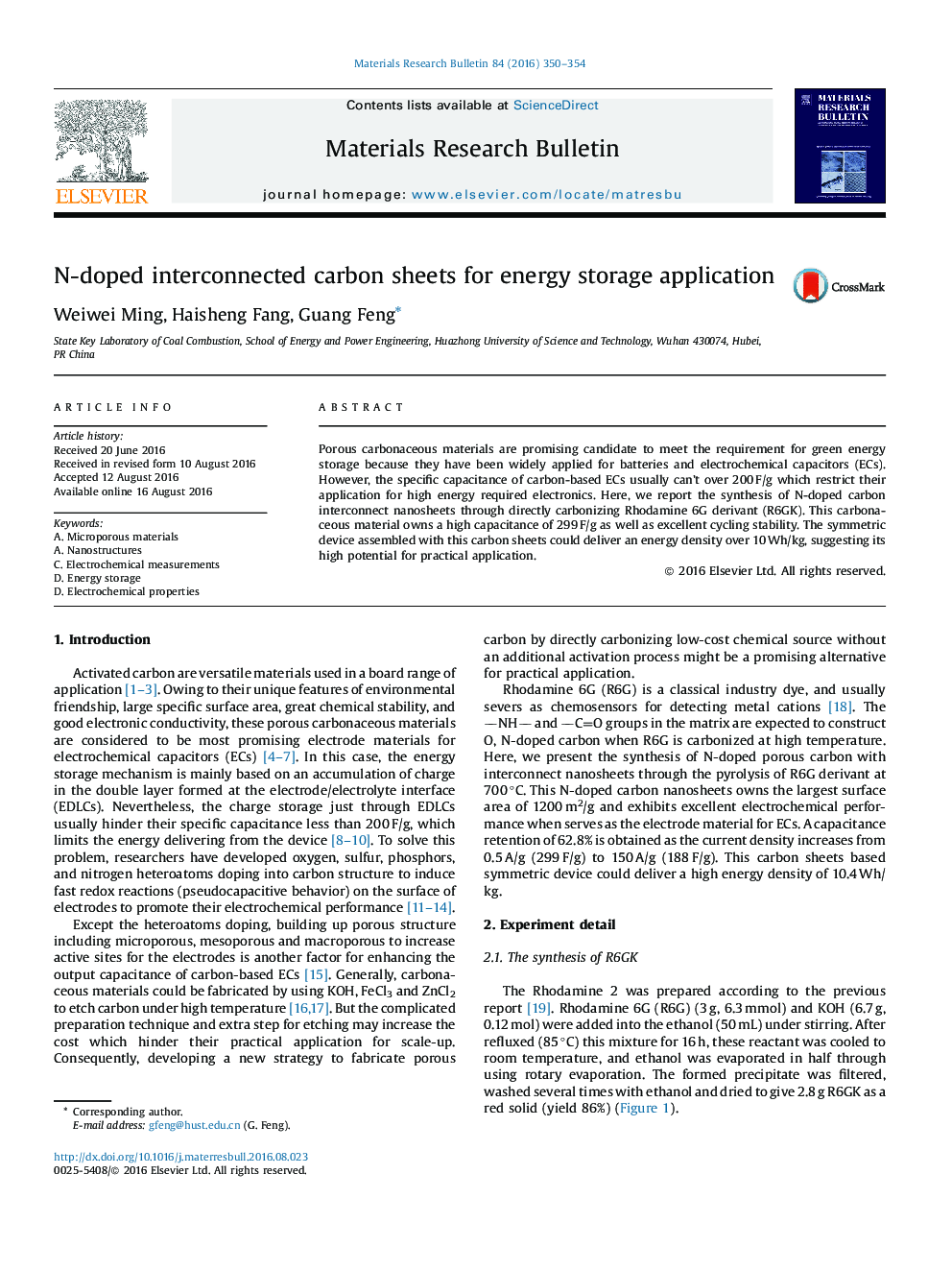 N-doped interconnected carbon sheets for energy storage application