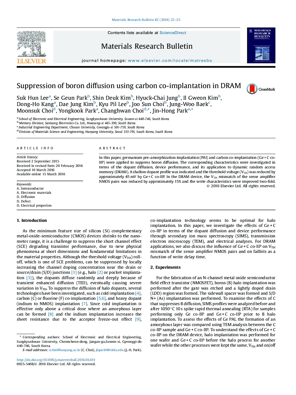 Suppression of boron diffusion using carbon co-implantation in DRAM