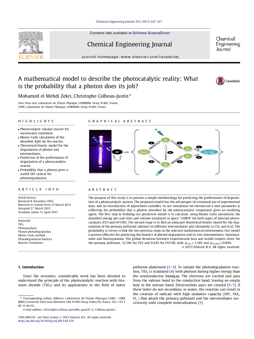 A mathematical model to describe the photocatalytic reality: What is the probability that a photon does its job?