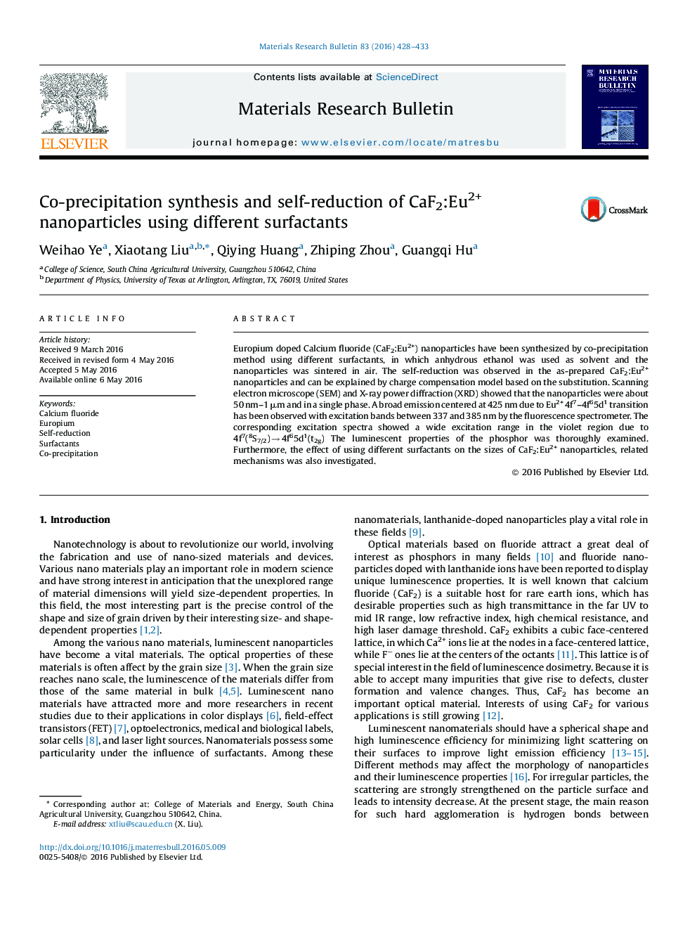 Co-precipitation synthesis and self-reduction of CaF2:Eu2+ nanoparticles using different surfactants