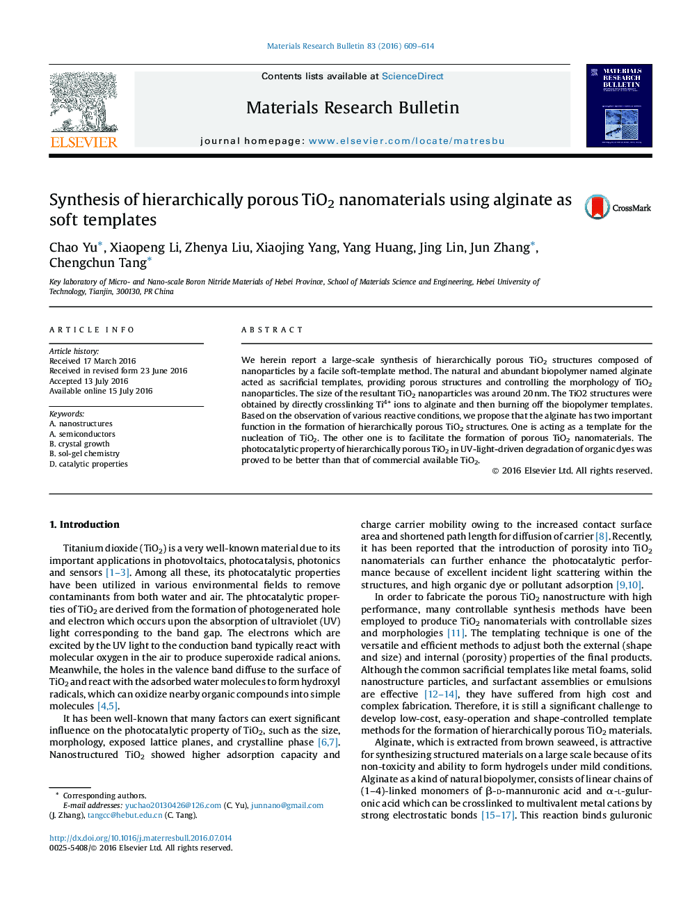 Synthesis of hierarchically porous TiO2 nanomaterials using alginate as soft templates