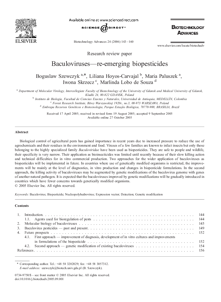 Baculoviruses — re-emerging biopesticides