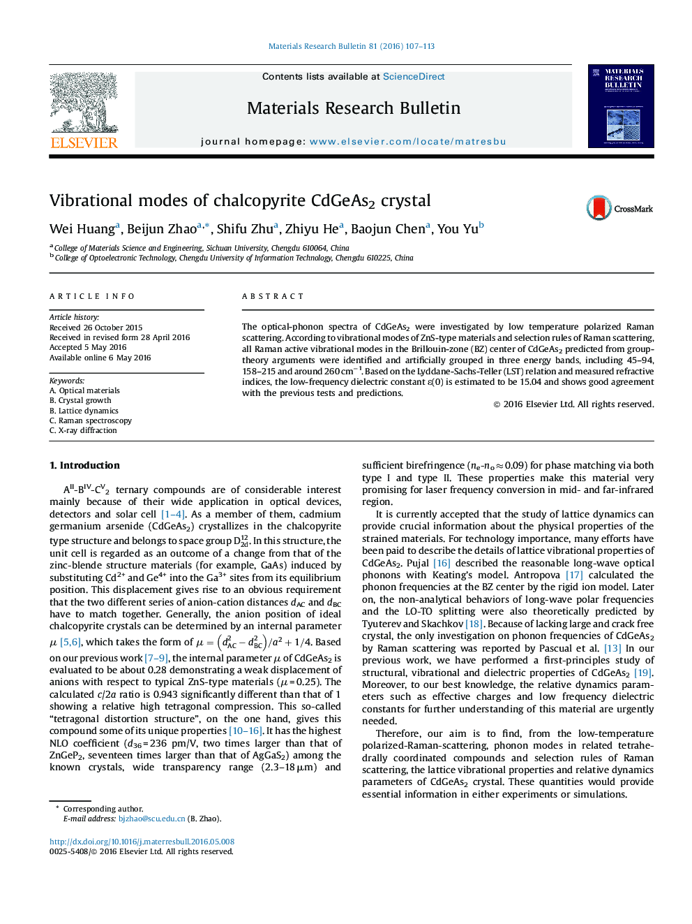 Vibrational modes of chalcopyrite CdGeAs2 crystal