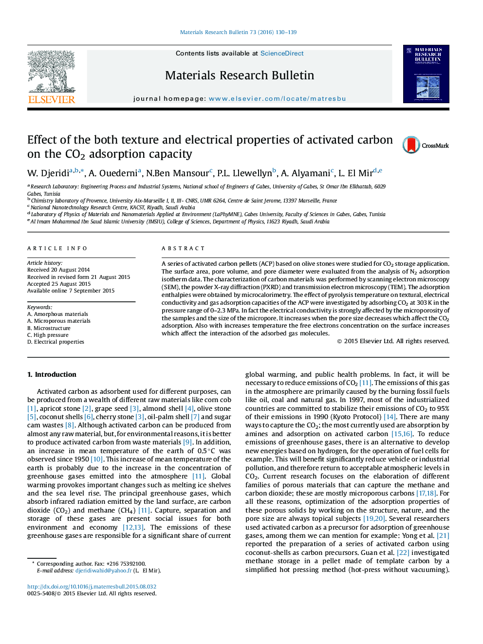 Effect of the both texture and electrical properties of activated carbon on the CO2 adsorption capacity