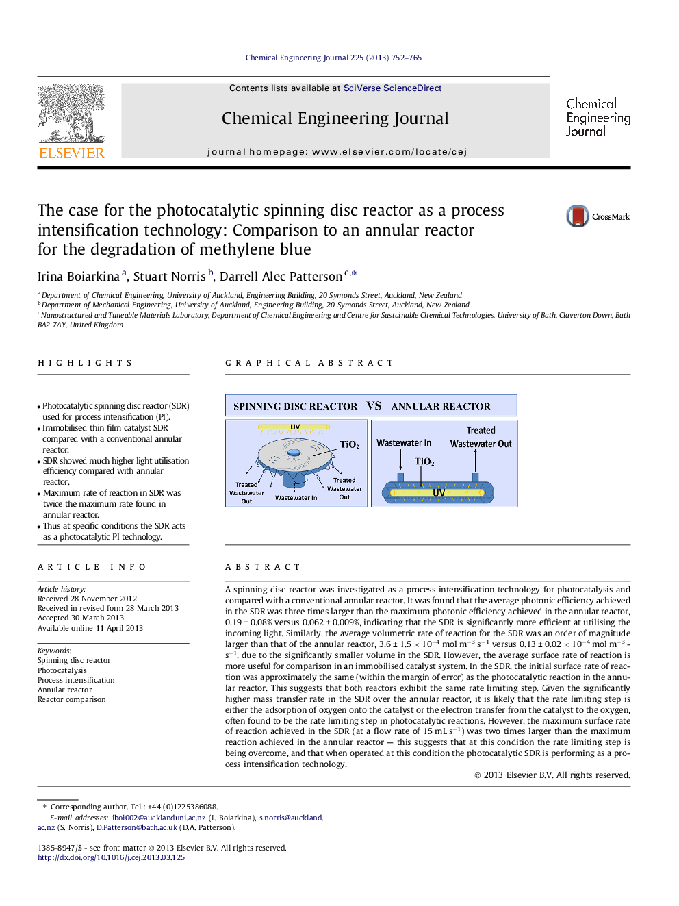 The case for the photocatalytic spinning disc reactor as a process intensification technology: Comparison to an annular reactor for the degradation of methylene blue