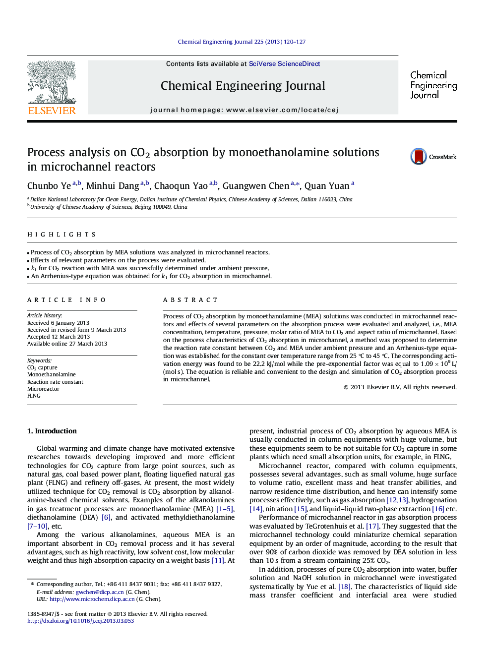 Process analysis on CO2 absorption by monoethanolamine solutions in microchannel reactors