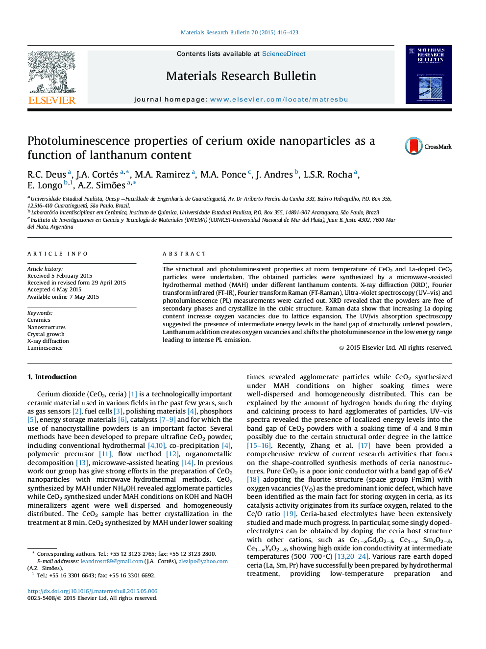 Photoluminescence properties of cerium oxide nanoparticles as a function of lanthanum content