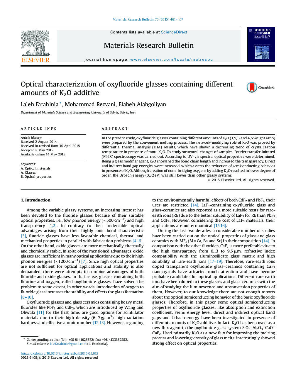 Optical characterization of oxyfluoride glasses containing different amounts of K2O additive