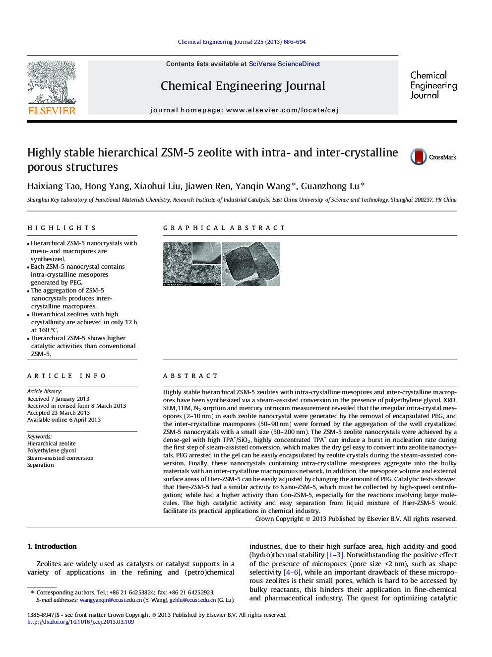 Highly stable hierarchical ZSM-5 zeolite with intra- and inter-crystalline porous structures