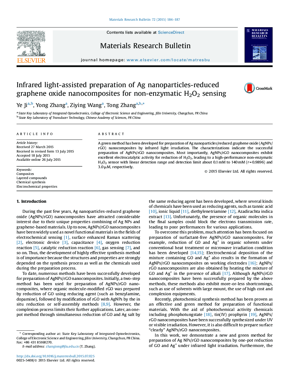 Infrared light-assisted preparation of Ag nanoparticles-reduced graphene oxide nanocomposites for non-enzymatic H2O2 sensing