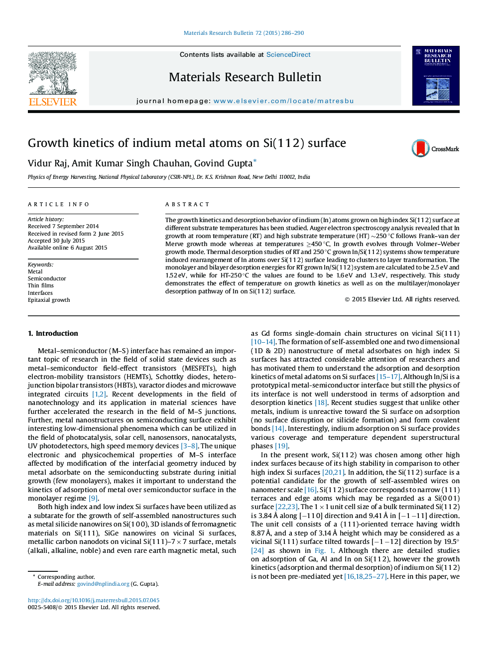 Growth kinetics of indium metal atoms on Si(1 1 2) surface