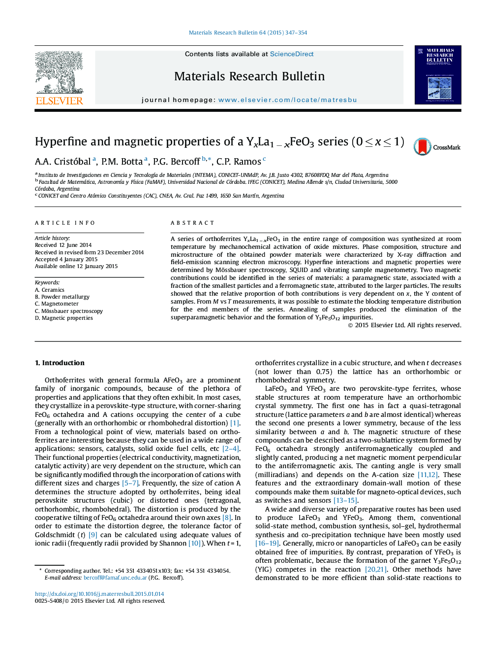 Hyperfine and magnetic properties of a YxLa1 − xFeO3 series (0 ≤ x ≤ 1)
