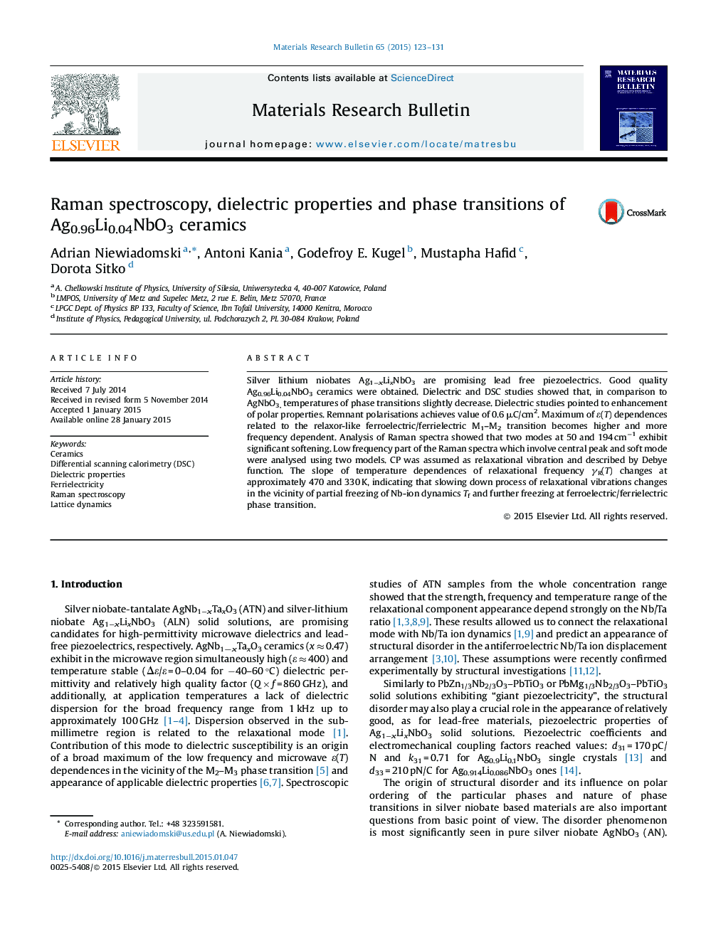 Raman spectroscopy, dielectric properties and phase transitions of Ag0.96Li0.04NbO3 ceramics