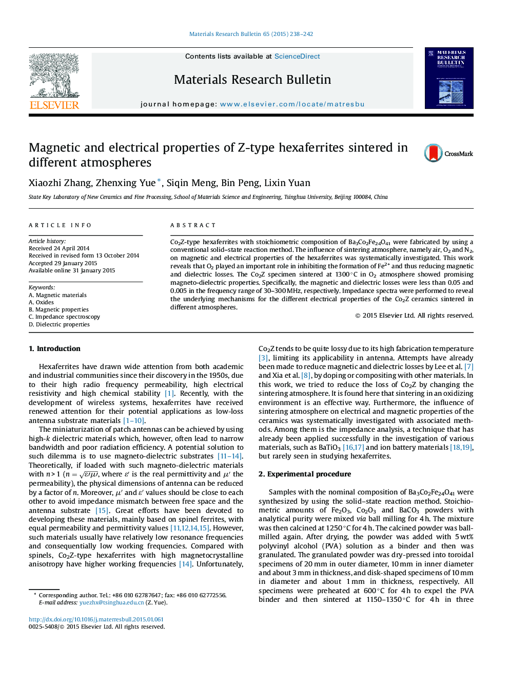 Magnetic and electrical properties of Z-type hexaferrites sintered in different atmospheres