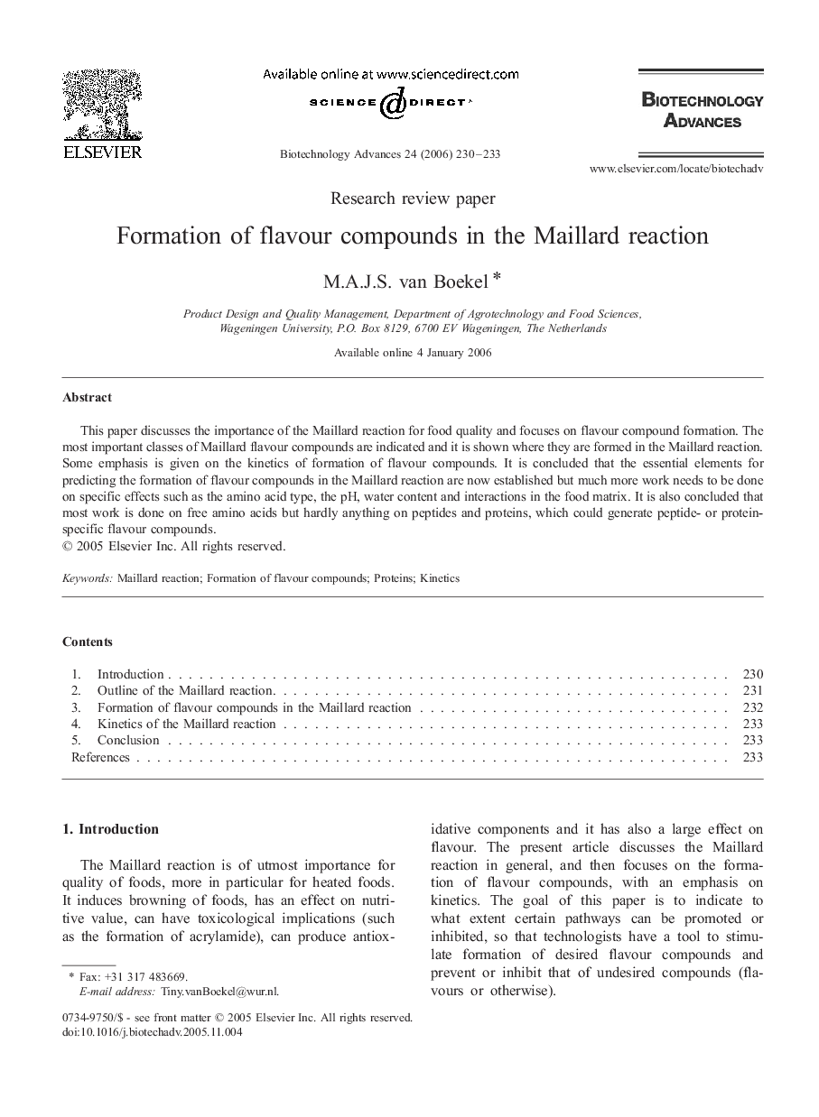 Formation of flavour compounds in the Maillard reaction