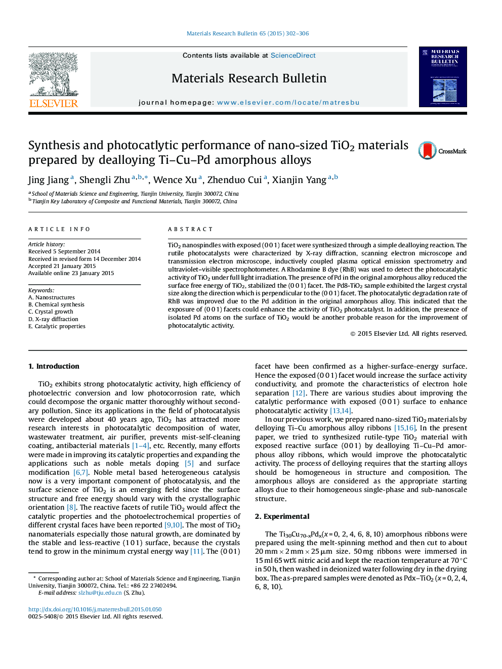 Synthesis and photocatlytic performance of nano-sized TiO2 materials prepared by dealloying Ti–Cu–Pd amorphous alloys