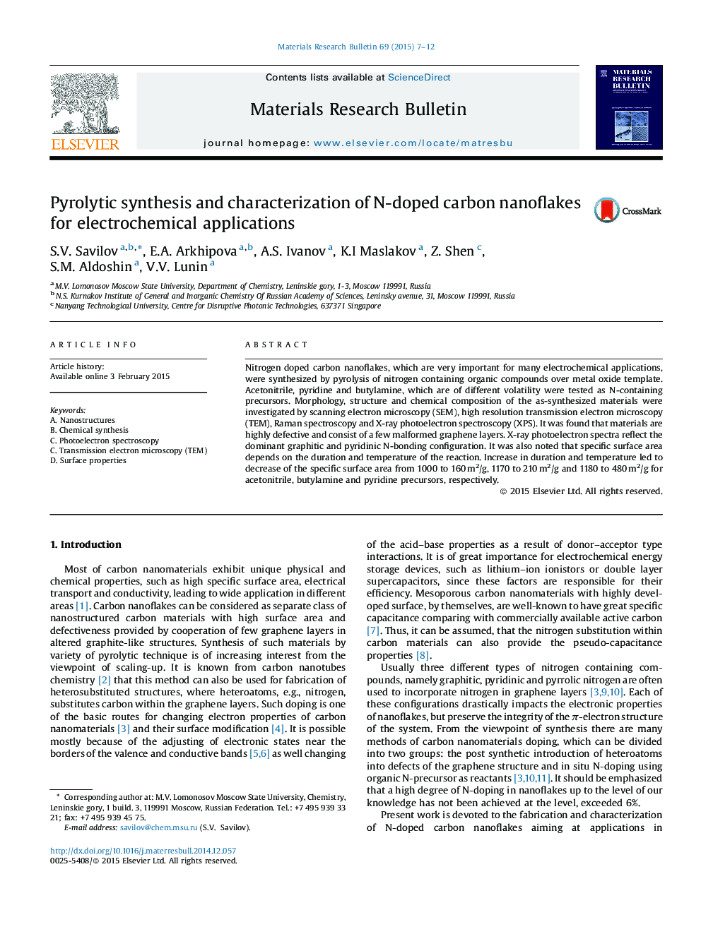 Pyrolytic synthesis and characterization of N-doped carbon nanoflakes for electrochemical applications