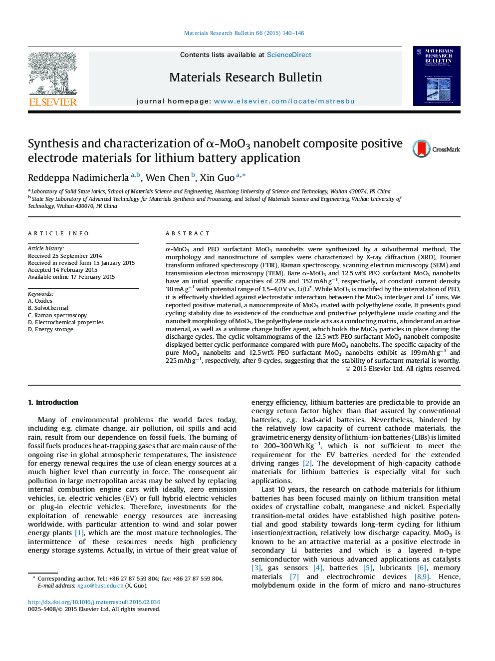 Synthesis and characterization of α-MoO3 nanobelt composite positive electrode materials for lithium battery application