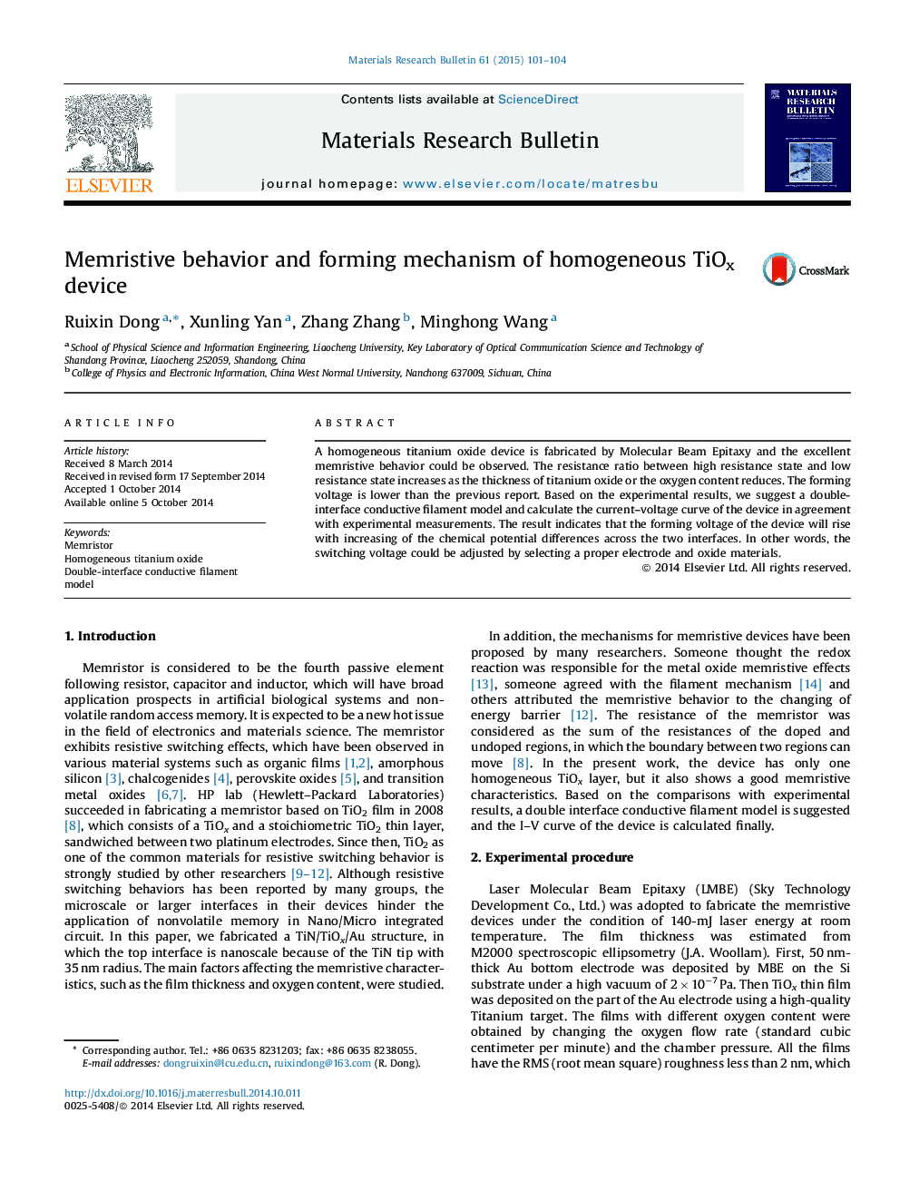 Memristive behavior and forming mechanism of homogeneous TiOx device