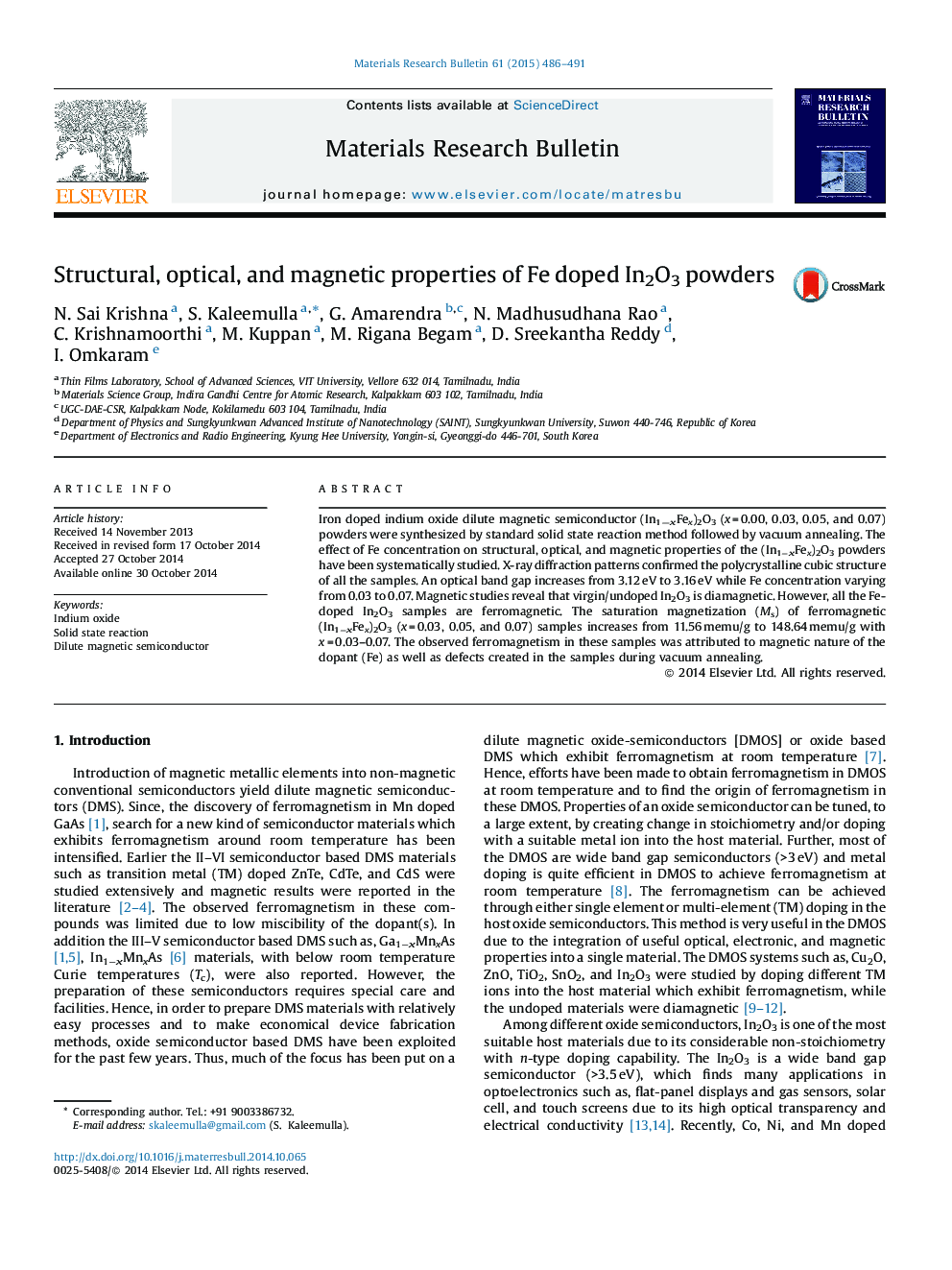 Structural, optical, and magnetic properties of Fe doped In2O3 powders