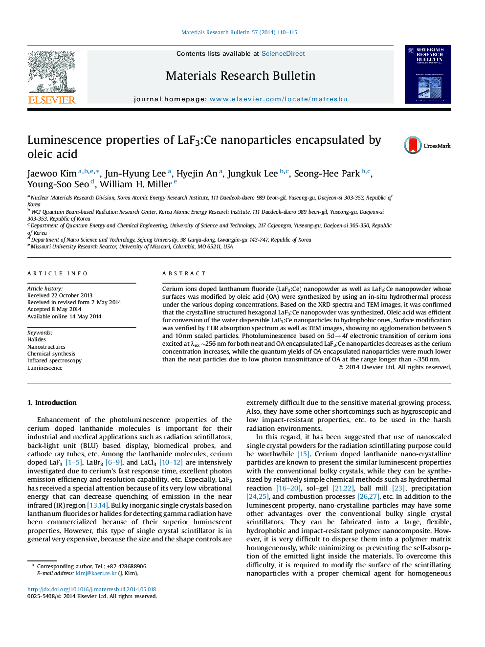 Luminescence properties of LaF3:Ce nanoparticles encapsulated by oleic acid