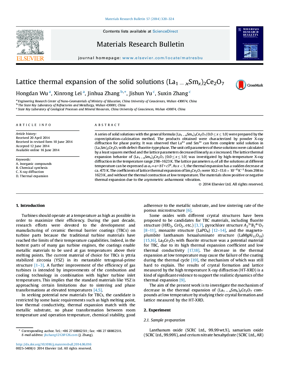 Lattice thermal expansion of the solid solutions (La1 − xSmx)2Ce2O7