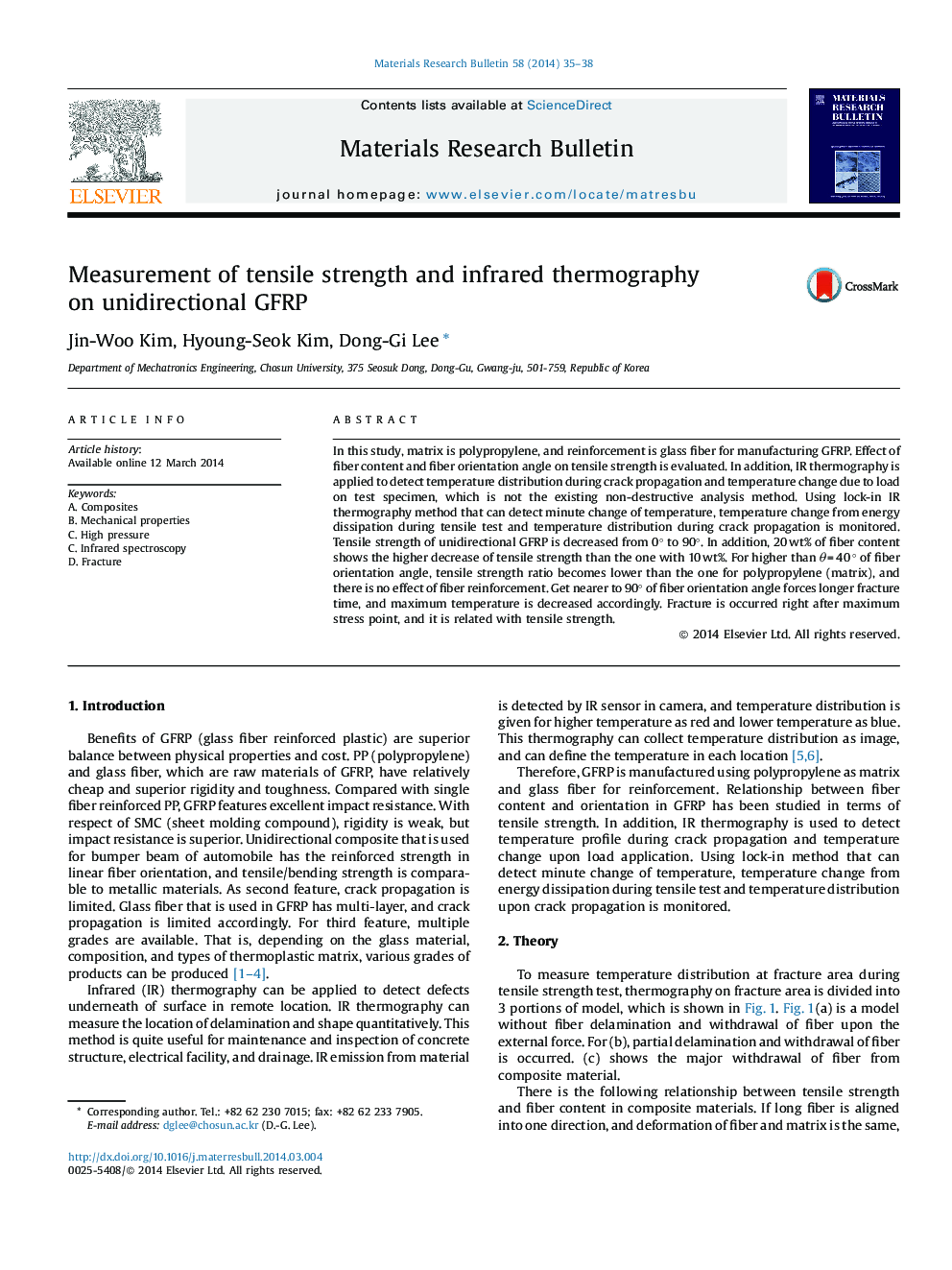 Measurement of tensile strength and infrared thermography on unidirectional GFRP