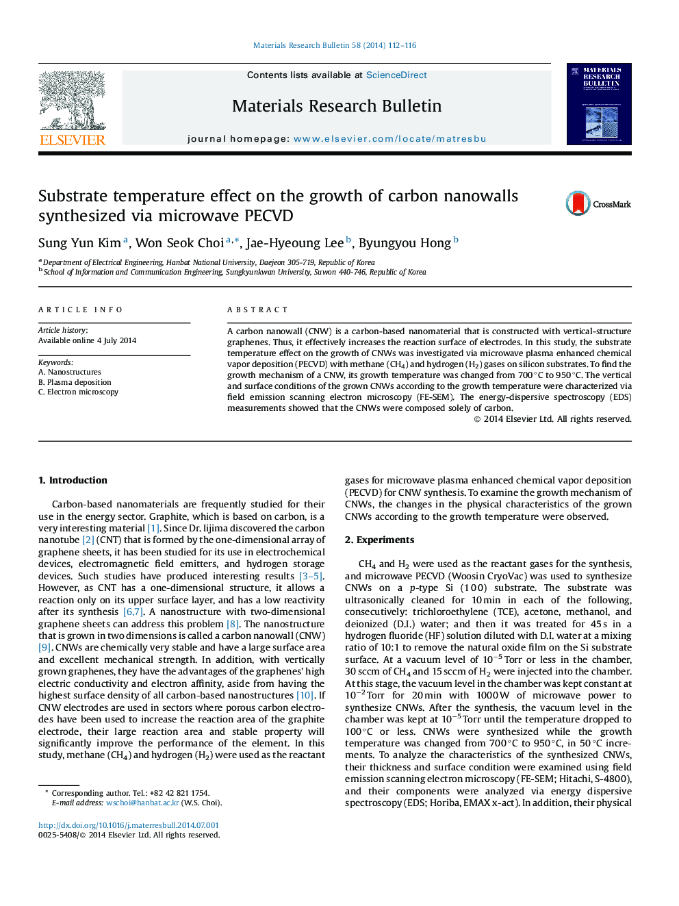 Substrate temperature effect on the growth of carbon nanowalls synthesized via microwave PECVD